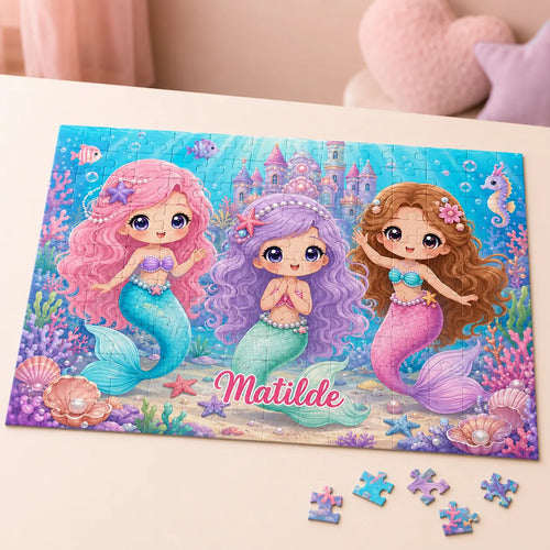 Puzzle Rompecabezas Personalizado Sirenas Kawai Nombre