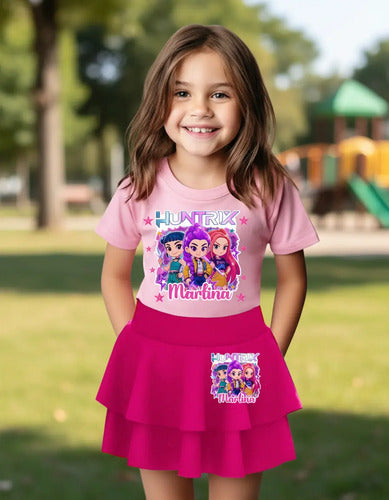 Polera Niña Falda Short Huntrix Personalizada Guerreras Kpop