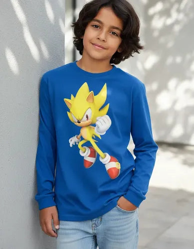 Polera Manga Larga Algodón Niños Sonic Dorado