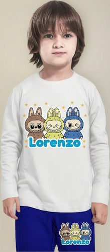 Pijama Largo Labubu Niños Personalizado Algodon