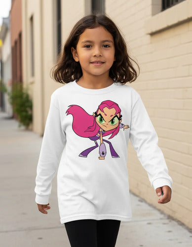 Camiseta Polar Manga Larga Polera Niñas Starfire Titanes