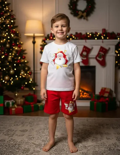 Pijama Corto Niños Algodon Viejito Pascuero Santa Navidad