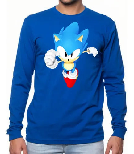 Polera Manga Larga Algodón Niños Sonic