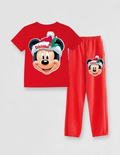 Pijama Largo Mickey 2 Navidad Niños Personalizado Algodón