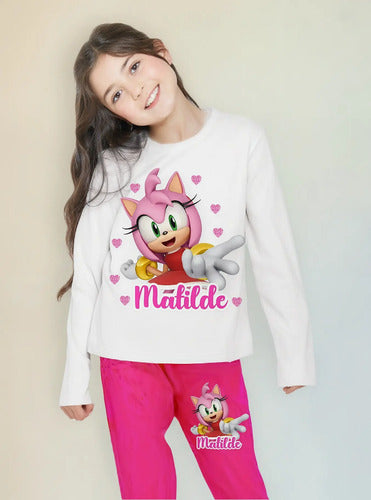 Pijama Largo Amy Rose Sonic Niñas Personalizado Algodon