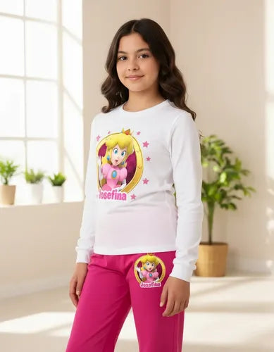 Pijama Largo Princesa Peach Niña Personalizado Algodón