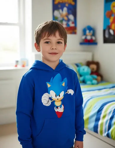 Polerón Canguro Algodón Niños Sonic Corriendo