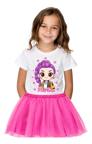 Disfraz Vestido Rumi Huntrix Guerreras K Pop Personalizado Polera + Tutú Niñas Detalles Glitter