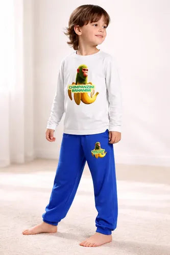 Pijama Largo Niños Algodon Chimpanzini Bananini Brainrot