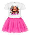 Disfraz Vestido Capibara Personalizado Polera + Tutú Niñas Detalles Glitter