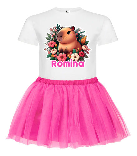 Disfraz Vestido Capibara Personalizado Polera + Tutú Niñas Detalles Glitter