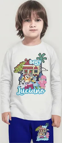Pijama Largo Bluey y Bingo Personalizado 100% Algodón Niños