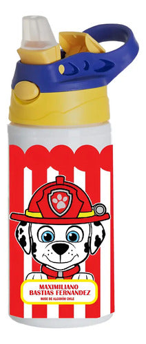 Botella Agua Colegio Marshall Paw Patrol Personalizada Niños Blanco