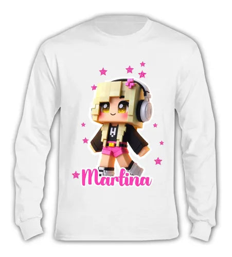Polera Larga Roblox Personalizada Niñas Algodón D1