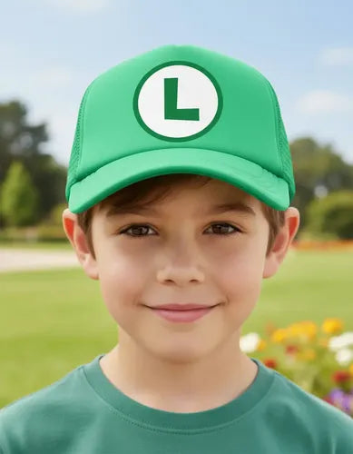 Jockey Gorro Niños Luigi Bros L Logo Regalo Navidad Verde Musgo