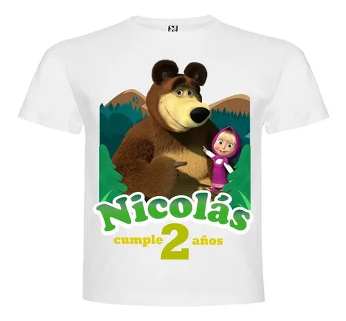 Polera Personalizada Niña/o Cumpleaños Masha Y El Oso