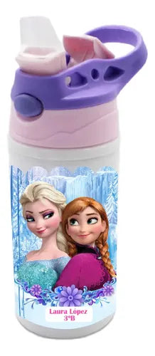 Botella Agua Colegio Frozen Personalizada Niñas Blanco