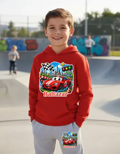 Buzo Auto Car Rojo Personalizado Niños Conjunto Deportivo