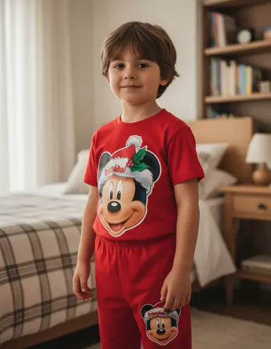 Pijama Largo Mickey 2 Navidad Niños Personalizado Algodón