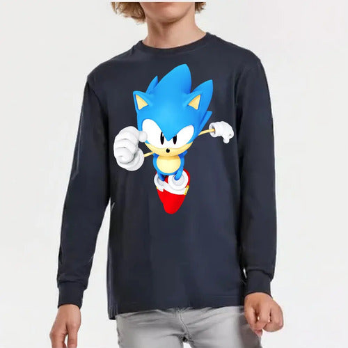 Polera Manga Larga Algodón Niños Sonic
