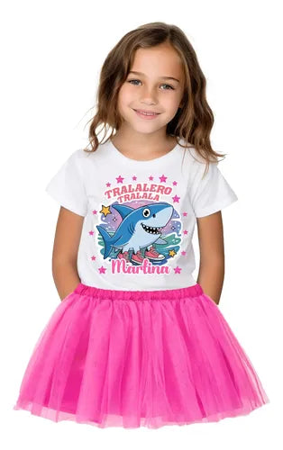 Disfraz Vestido Tralalero Tralala Personalizado Polera + Tutú Niñas Detalles Glitter