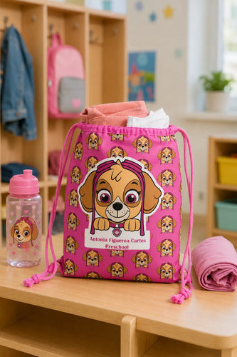 Mochila Bolsa Tela  Jardin Infantil Colegio Skye Paw Patrol Fucsia Estampado