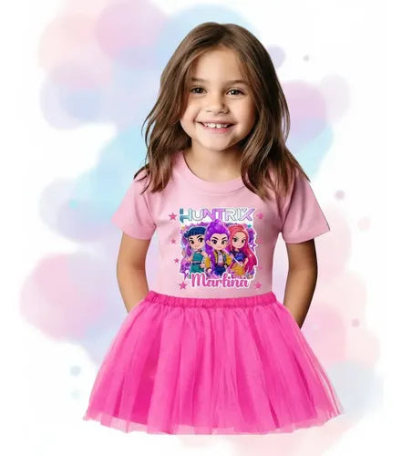 Disfraz Vestido Huntrix Demon Hunters K Pop Personalizado Polera + Tutú Niñas Detalles Glitter