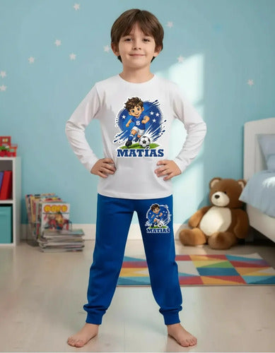 Pijama Niño Futbol Algodón Manga Larga Personalizado Numero