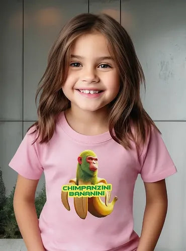 Polera Color Algodón Niños Chimpanzini Bananini Brainrot Tra