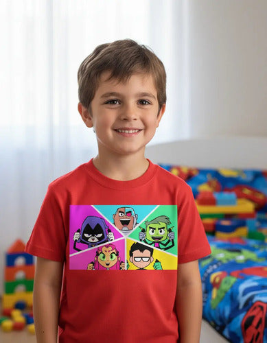 Polera Color Algodón 100% Niños Jovenes Titanes Cuadrado