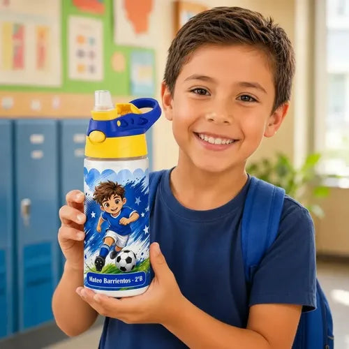 Botella De Agua Para Niños Personalizada Futbol Niños Blanco