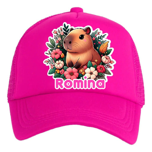 Jockey Capibara Flores Niña Personalizado Ajustable Fucsia Talla Niños