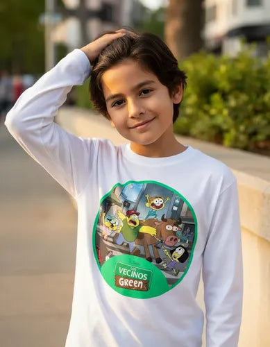 Camiseta Polar Manga Larga Polera Niño Niña Vecinos Green
