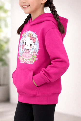 Polerón Canguro Niña Gatita Unicornio Kawai Personalizado