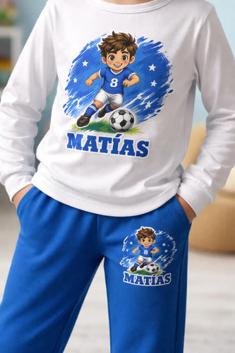 Pijama Niño Futbol Algodón Manga Larga Personalizado Numero