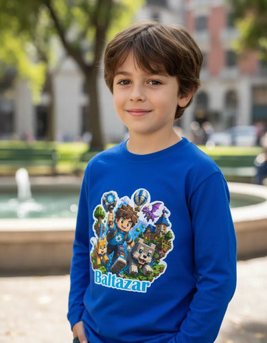 Polera Algodon Manga Larga Videojuego Personalizada Niño