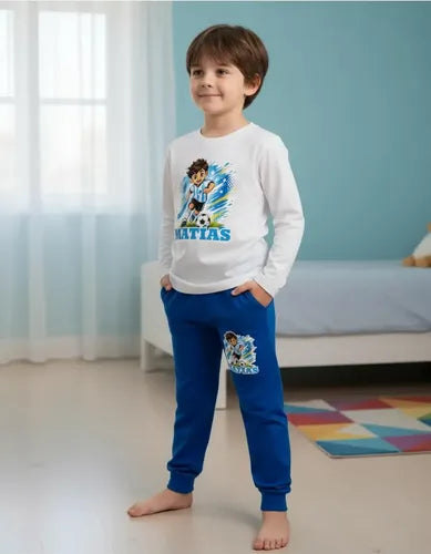 Pijama Niño Futbol Argentina Algodón Largo Personalizado