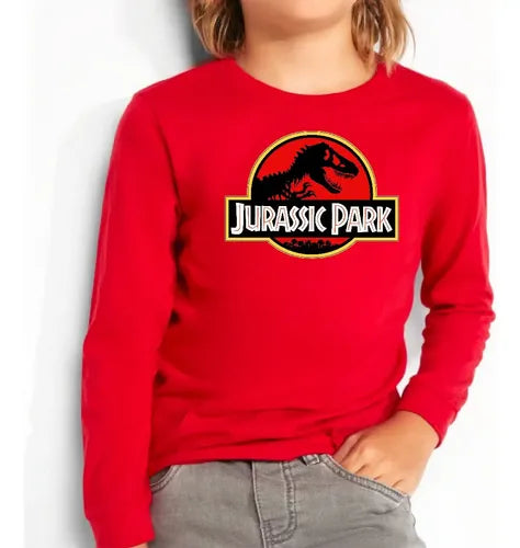 Polera Manga Larga Algodón Niños Jurassic Park Dinosaurios