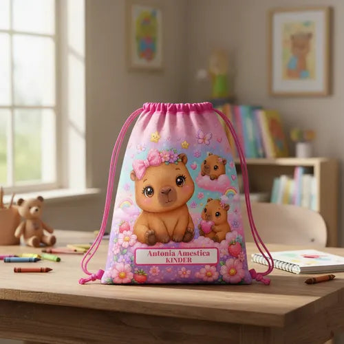 Mochila Bolsa Tela Jardin Infantil Colegio Capibara Niña 2 Fucsia Estampado