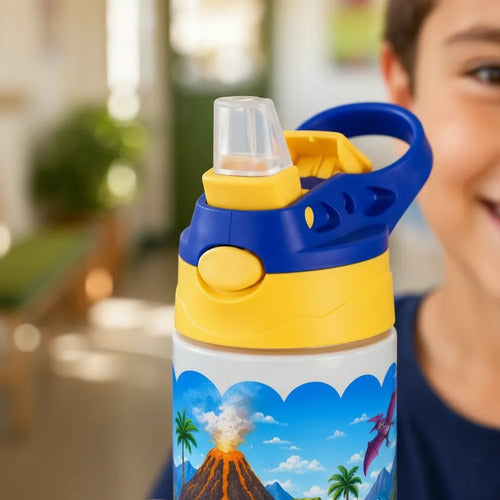 Botella De Agua Para Niños Personalizada Dinosaurios Niños Blanco