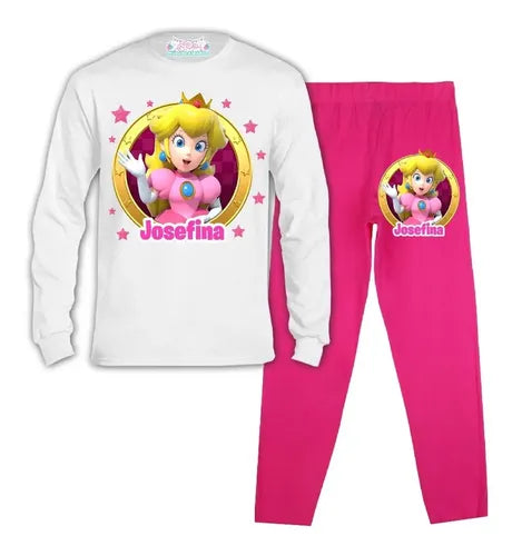 Pijama Largo Princesa Peach Niña Personalizado Algodón