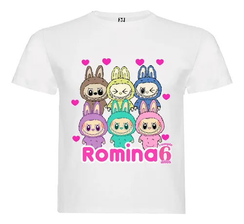 Polera Labubu Niñas Cumpleaños Algodón 100% Personalizada