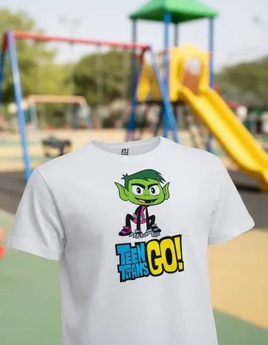 Polera Blanca Algodón 100% Niños Jovenes Titanes Chico Besti