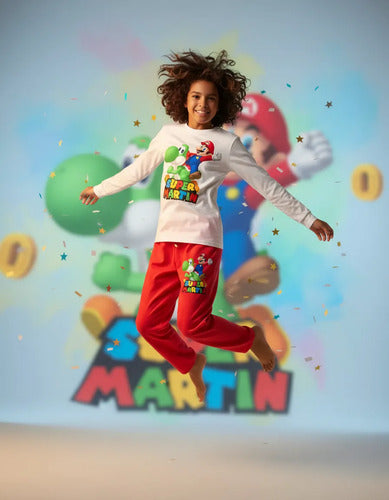 Pijama Largo Mario Bros - Yoshi Personalizado 100% Algodón
