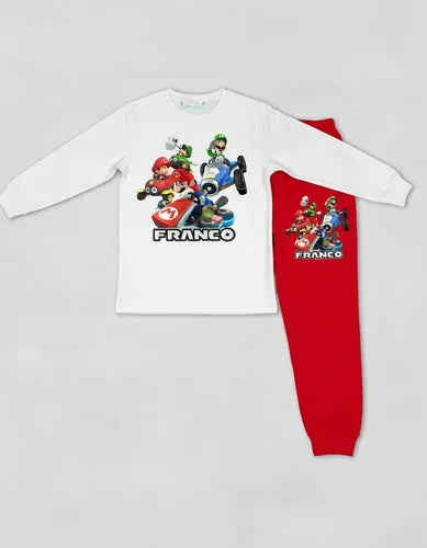 Pijama Largo Mario Kart 2 Personalizado 100% Algodón Niños