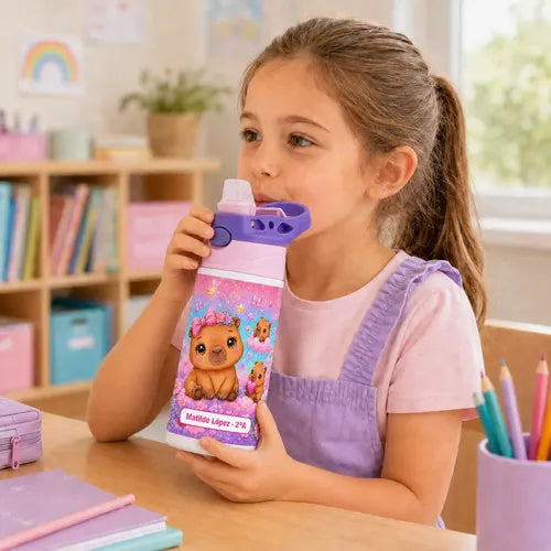 Botella Agua Colegio Capibara Baby Personalizada Niñas Rosa