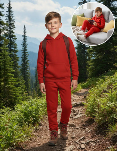 Buzo Niños Algodón Poleron Canguro + Pantalon