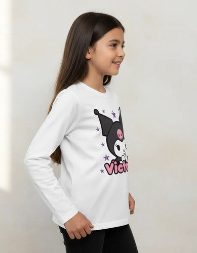 Polera Kuromi Personalizada Niña Manga Larga 100% Algodon