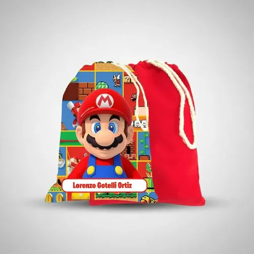 Bolsa Colación Jardín Infantil Mario Bros  Personalizada Rojo