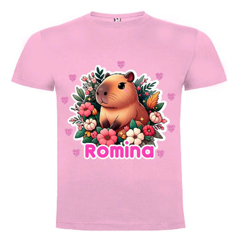 Polera Capibara Flores Niñas Algodón 100% Personalizada
